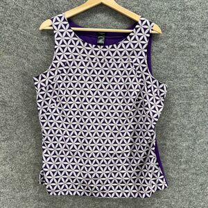 Ann Taylor Blouse Women L Large Purple Geometric Sleeveless Wide Strap Casual